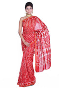 Red Hand Dyed Leheriya Printed Chanderi Saree