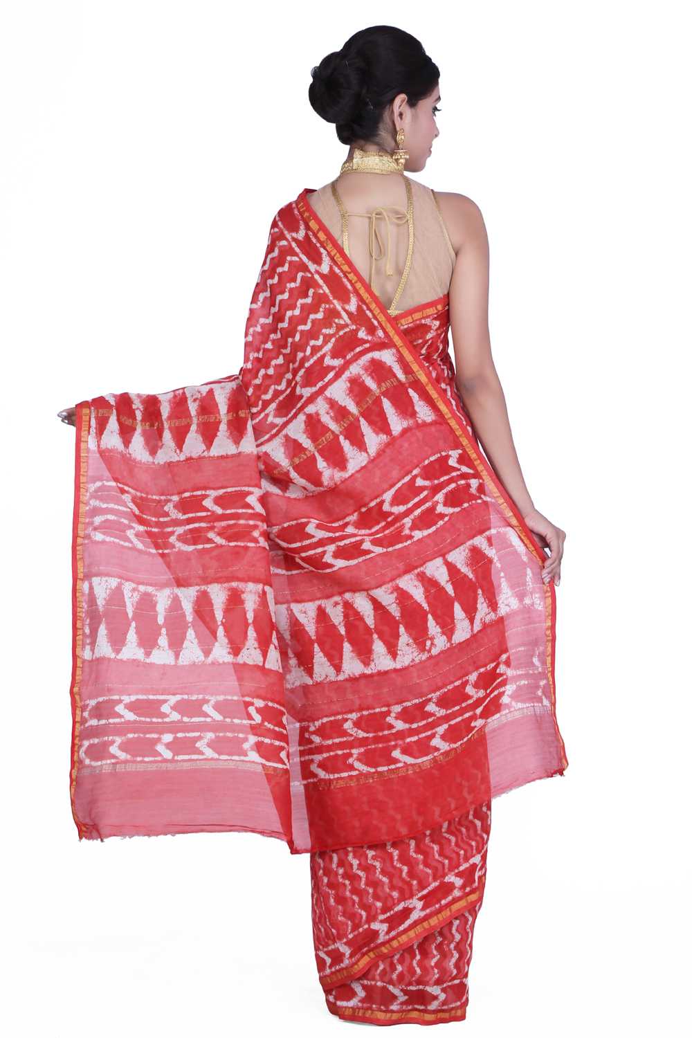 Red Hand Dyed Leheriya Printed Chanderi Saree