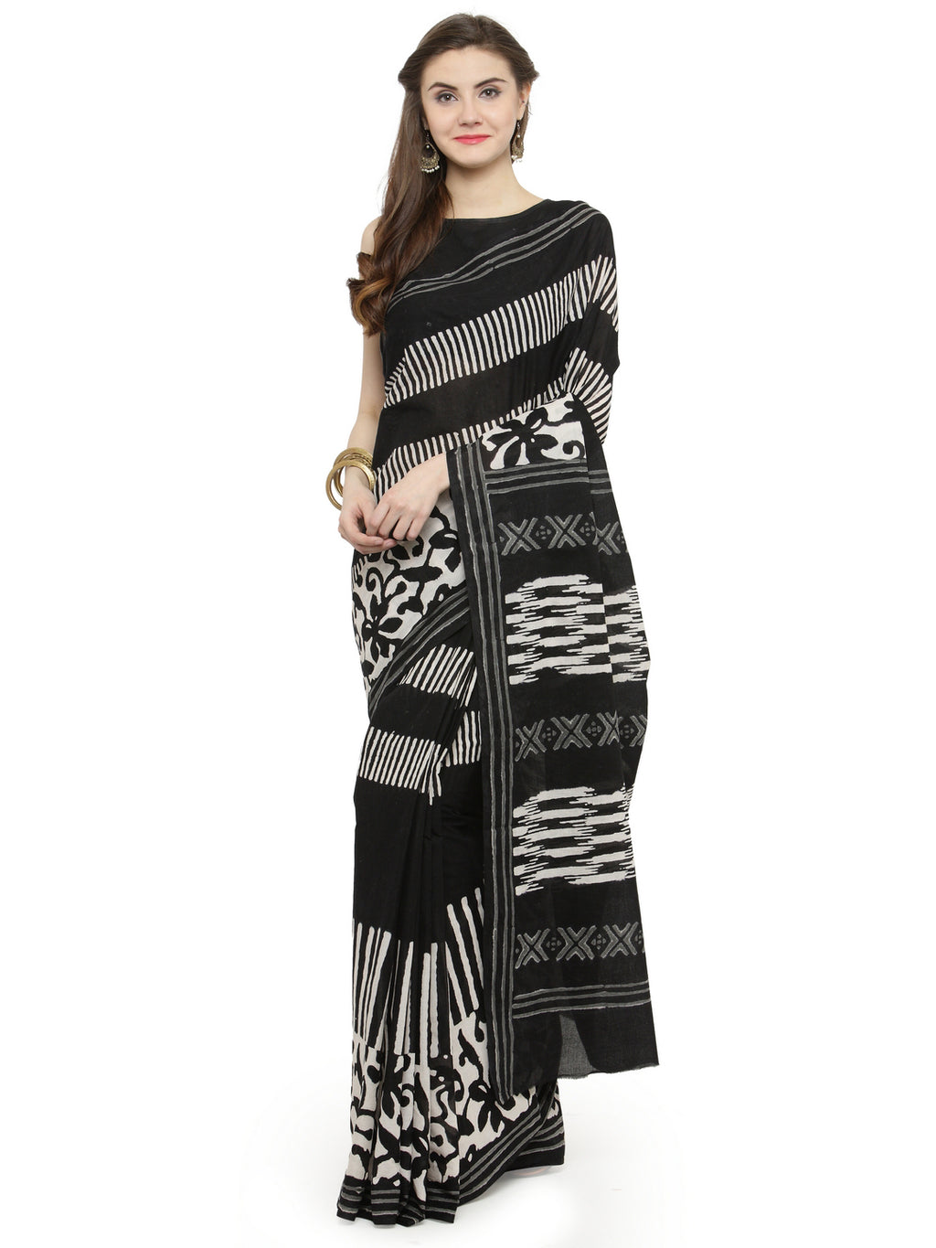 Black Hand Block Printed Bagru Cotton Sustainable Saree