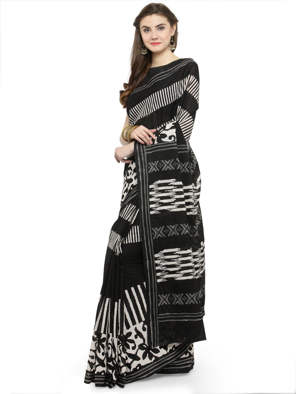 Black Hand Block Printed Bagru Cotton Sustainable Saree