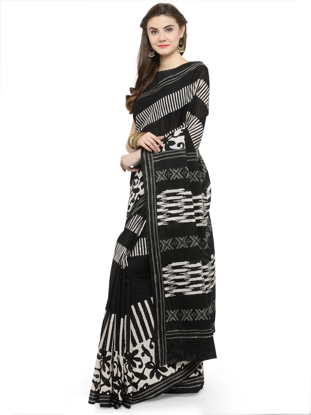 Black Hand Block Printed Bagru Cotton Sustainable Saree