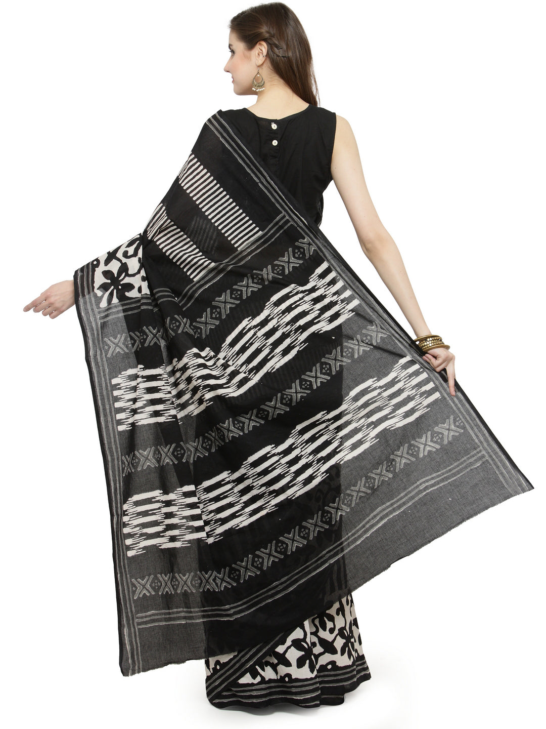 Black Hand Block Printed Bagru Cotton Sustainable Saree