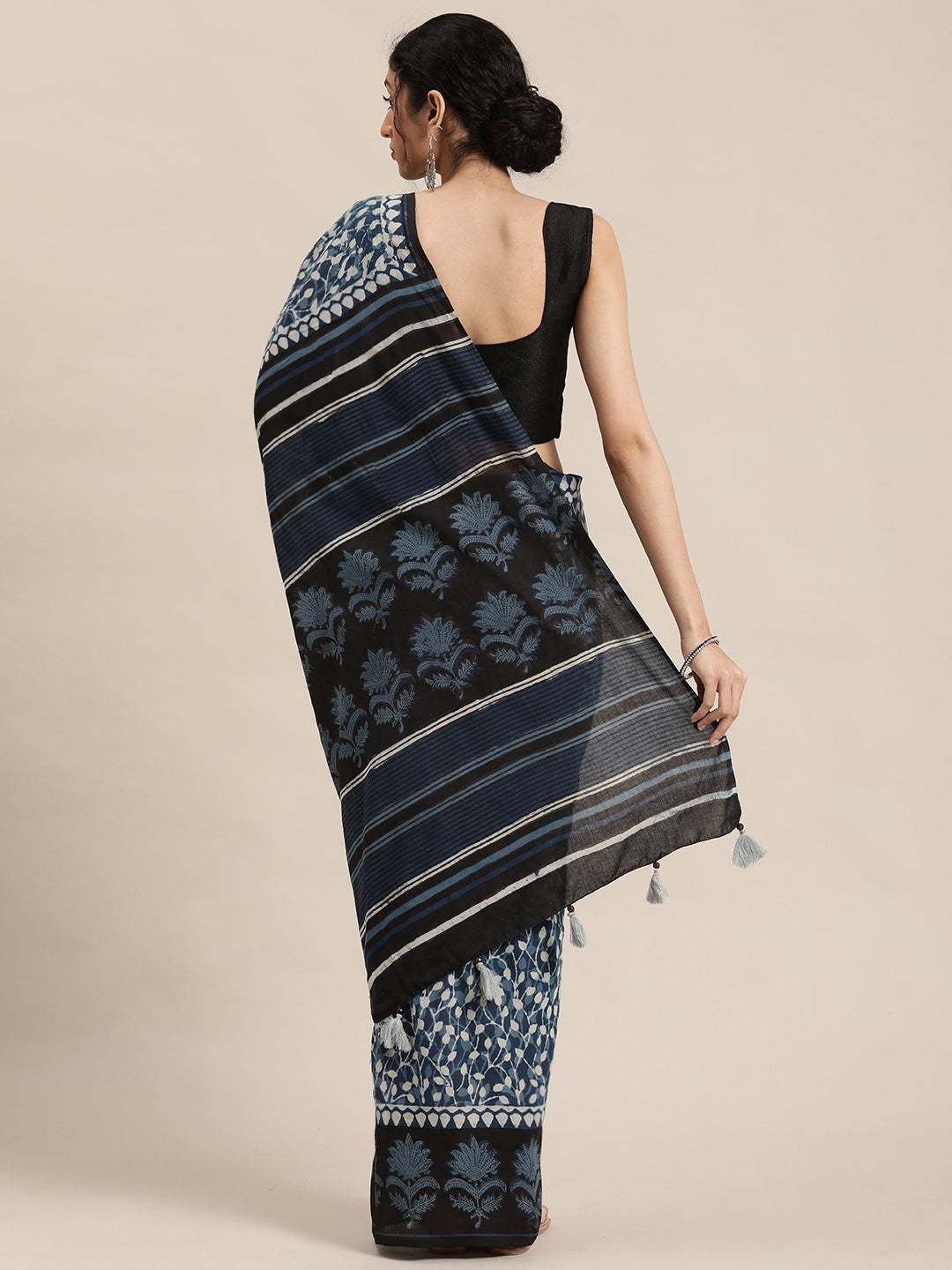 Indigo Hand Block Printed Bagru Cotton Sustainable Saree