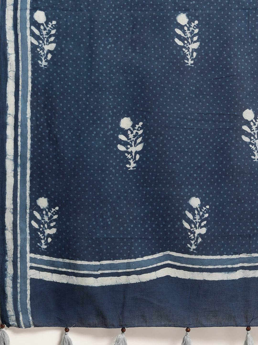 Blue Hand-Block Print Cotton Saree
