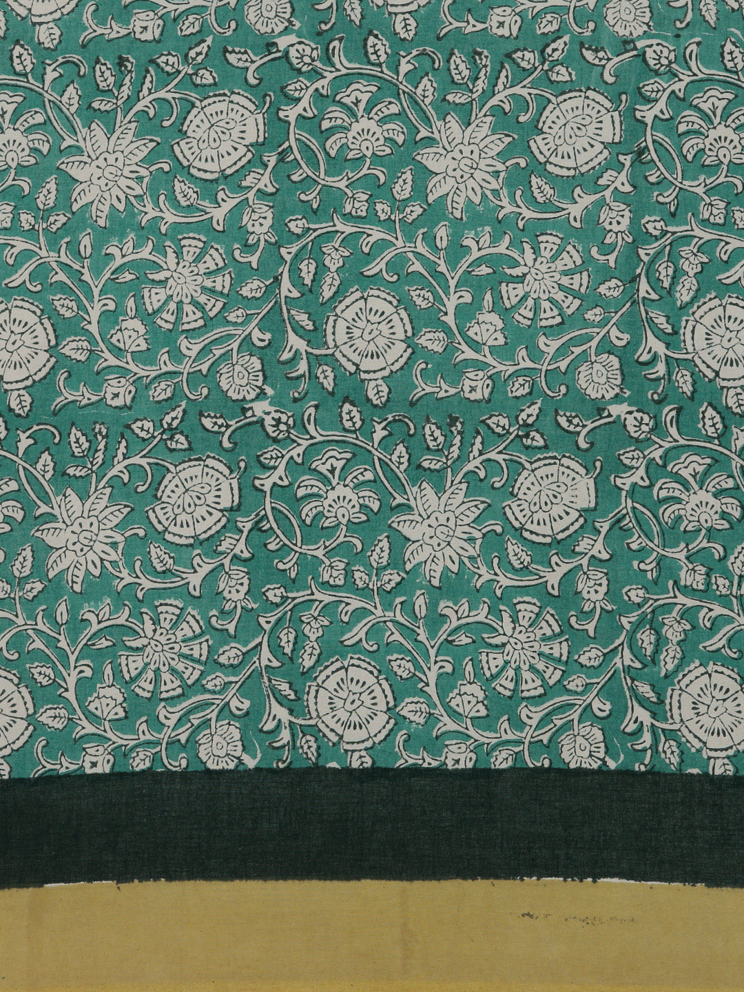 Mustard Green Hand Block Printed Bagru Cotton Sustainable Saree