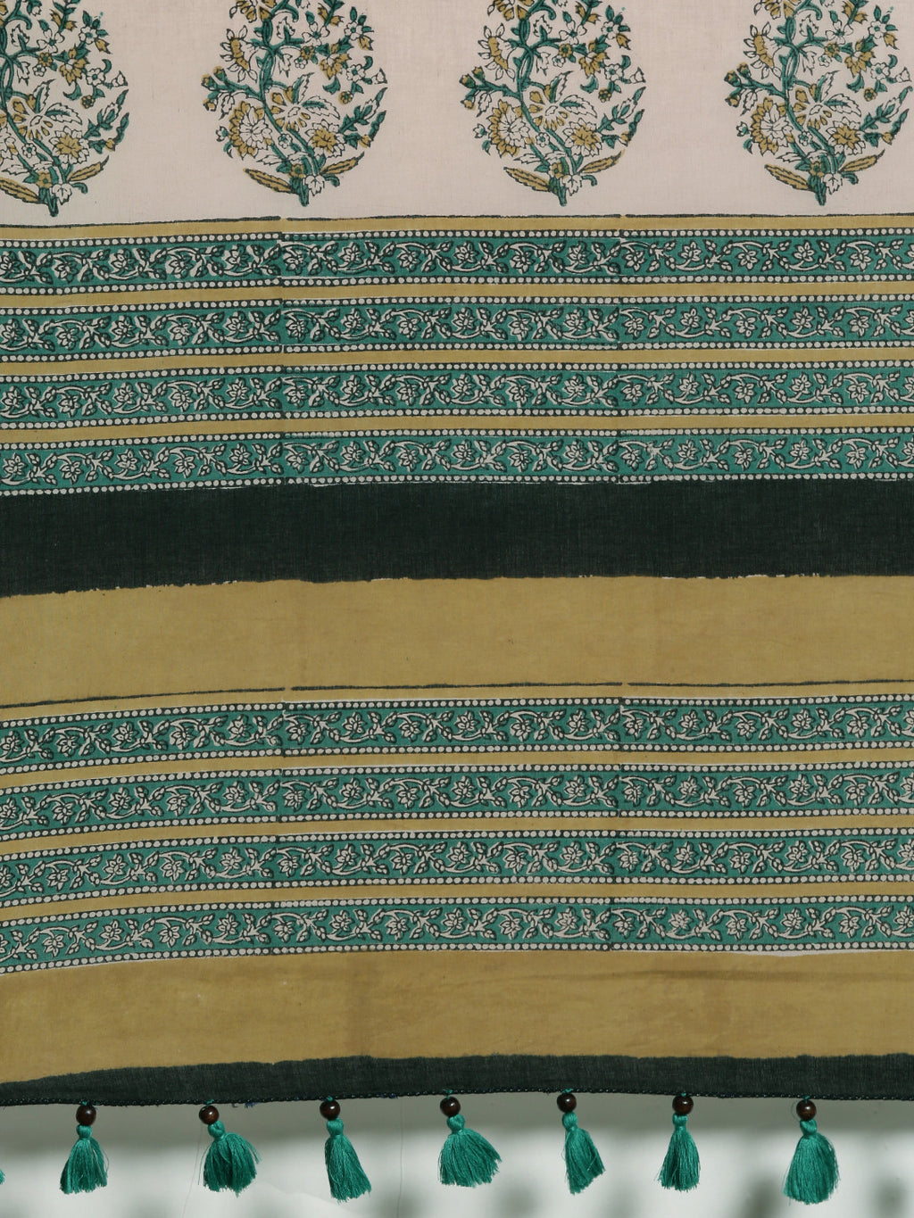 Mustard Green Hand Block Printed Bagru Cotton Sustainable Saree