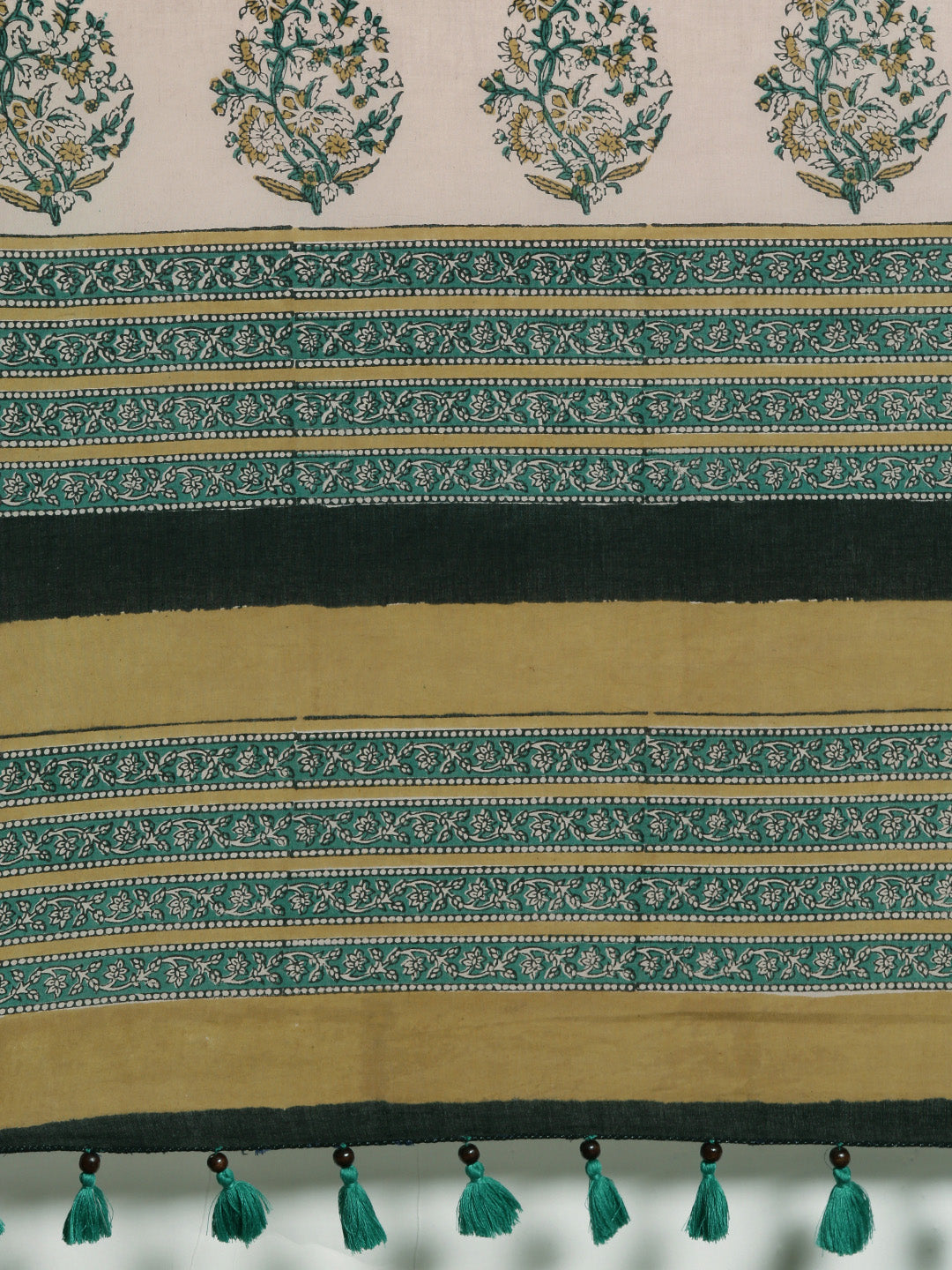 Mustard Green Hand Block Printed Bagru Cotton Sustainable Saree
