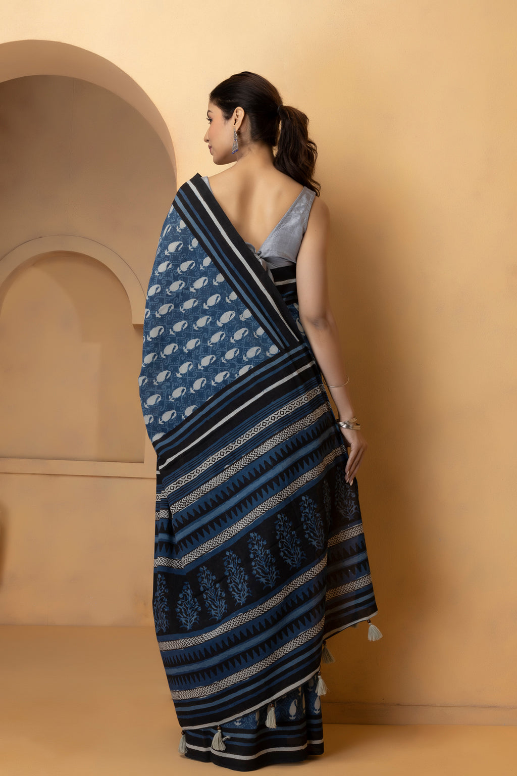 Indigo Hand Block Printed Bagru Cotton Sustainable Saree