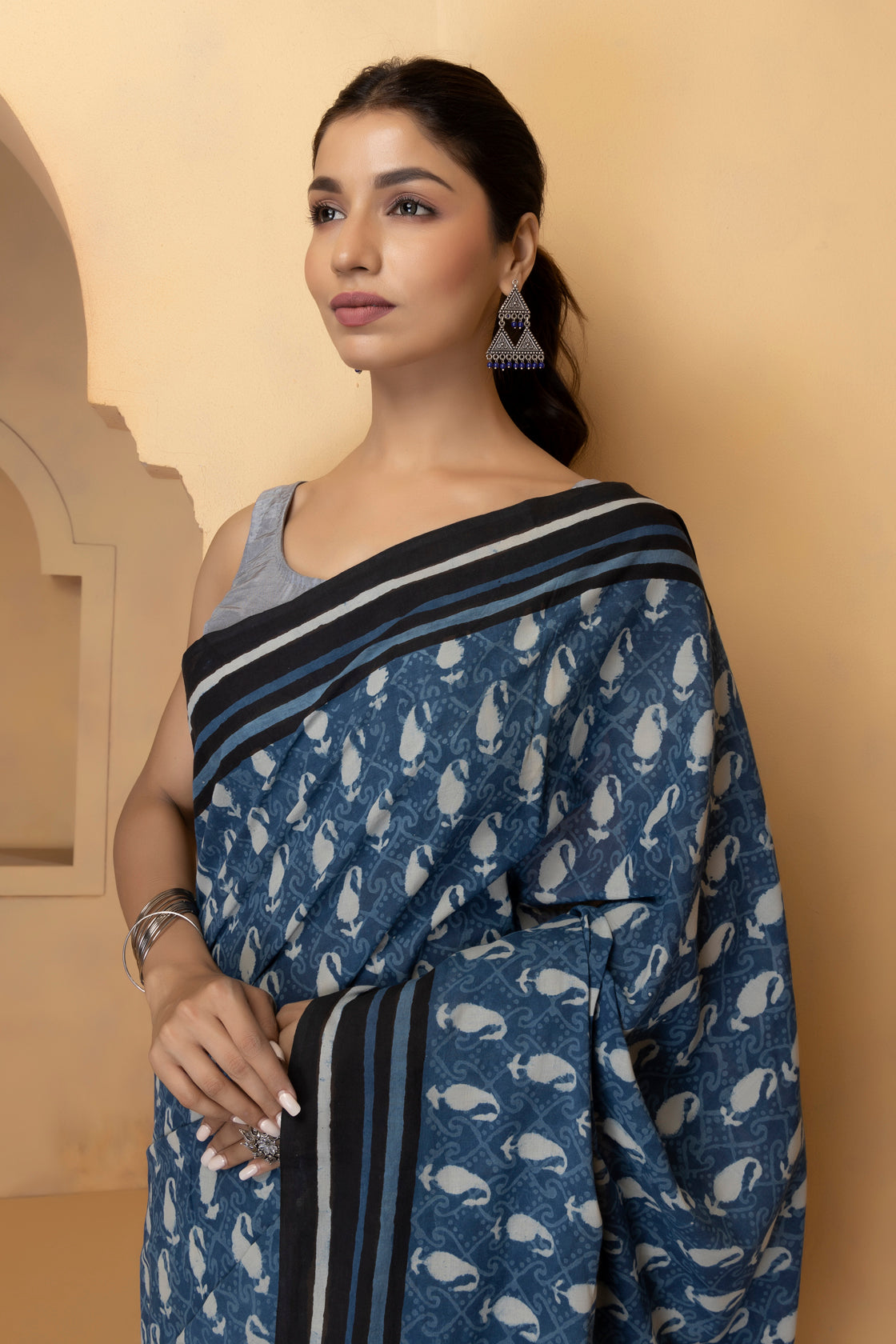 Indigo Hand Block Printed Bagru Cotton Sustainable Saree