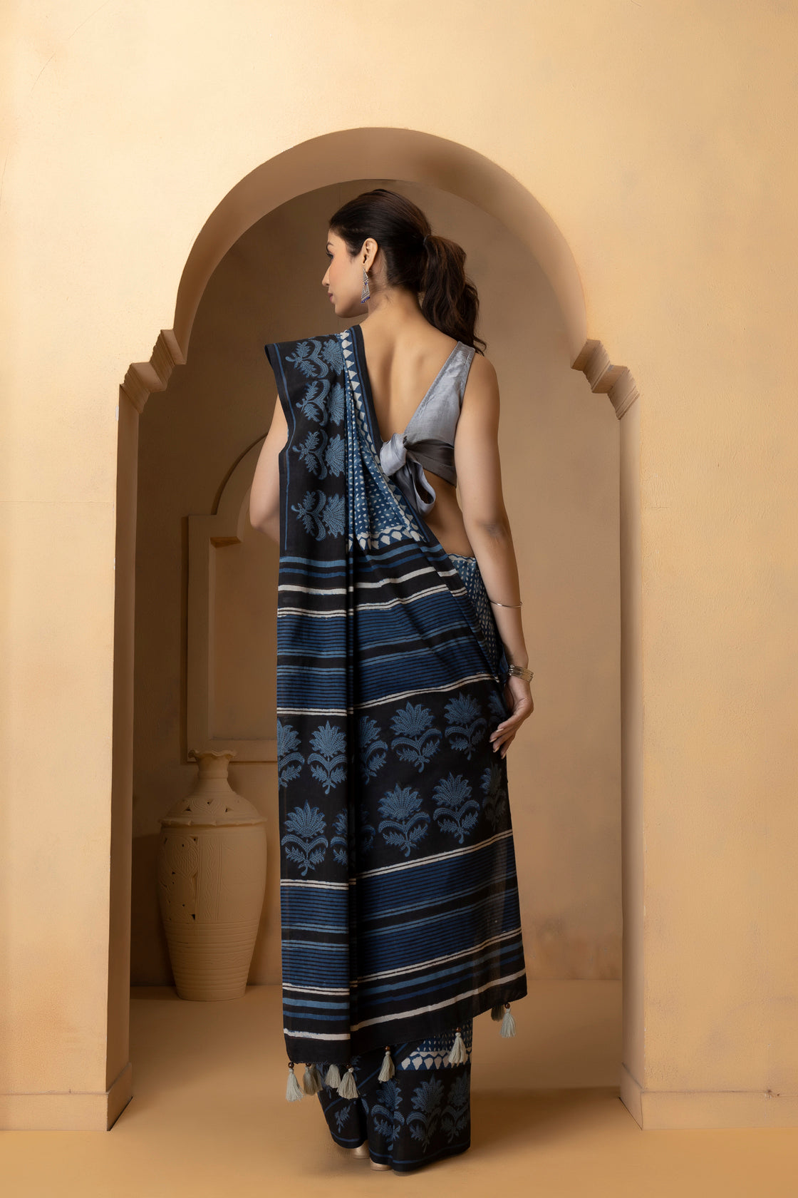 Indigo Hand Block Printed Bagru Cotton Sustainable Saree