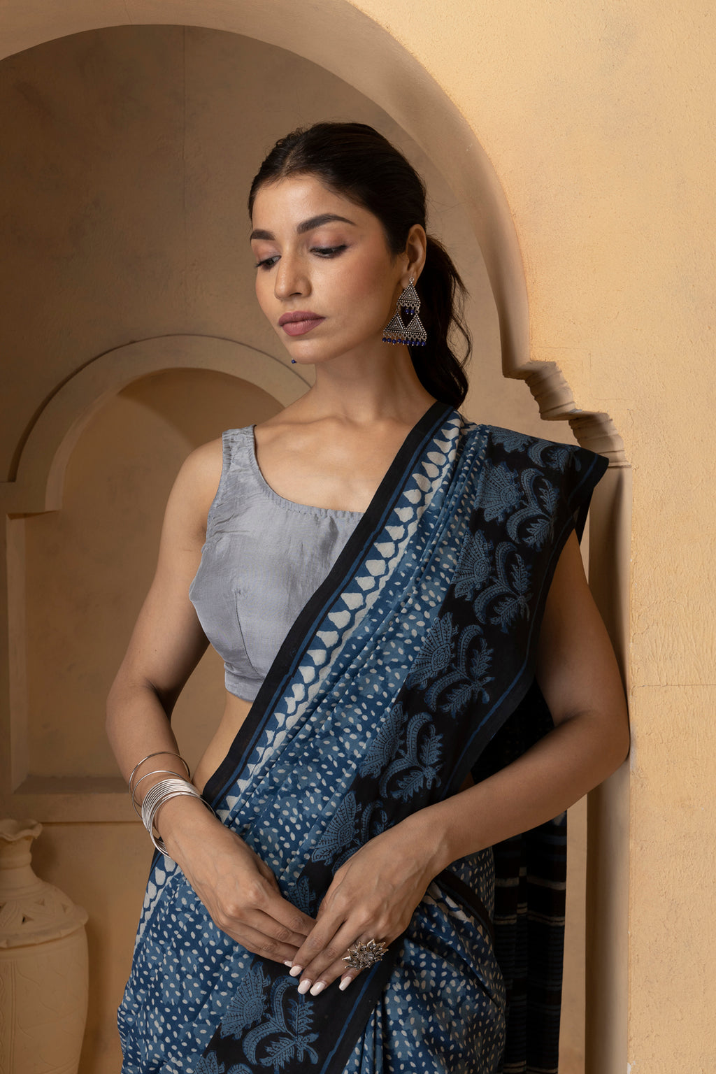Indigo Hand Block Printed Bagru Cotton Sustainable Saree