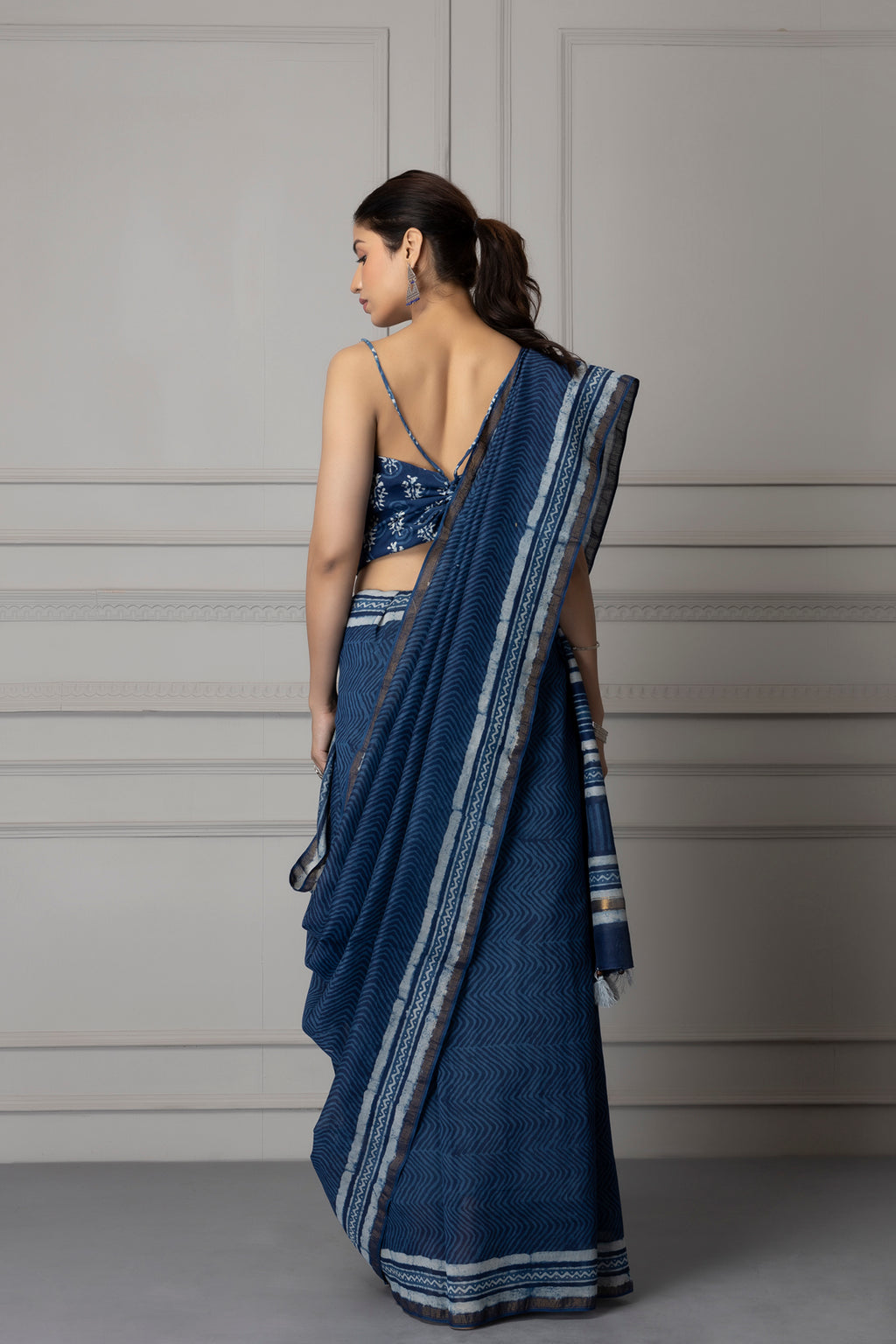 Indigo Hand Block Printed Bagru Pure Chanderi Sustainable Saree