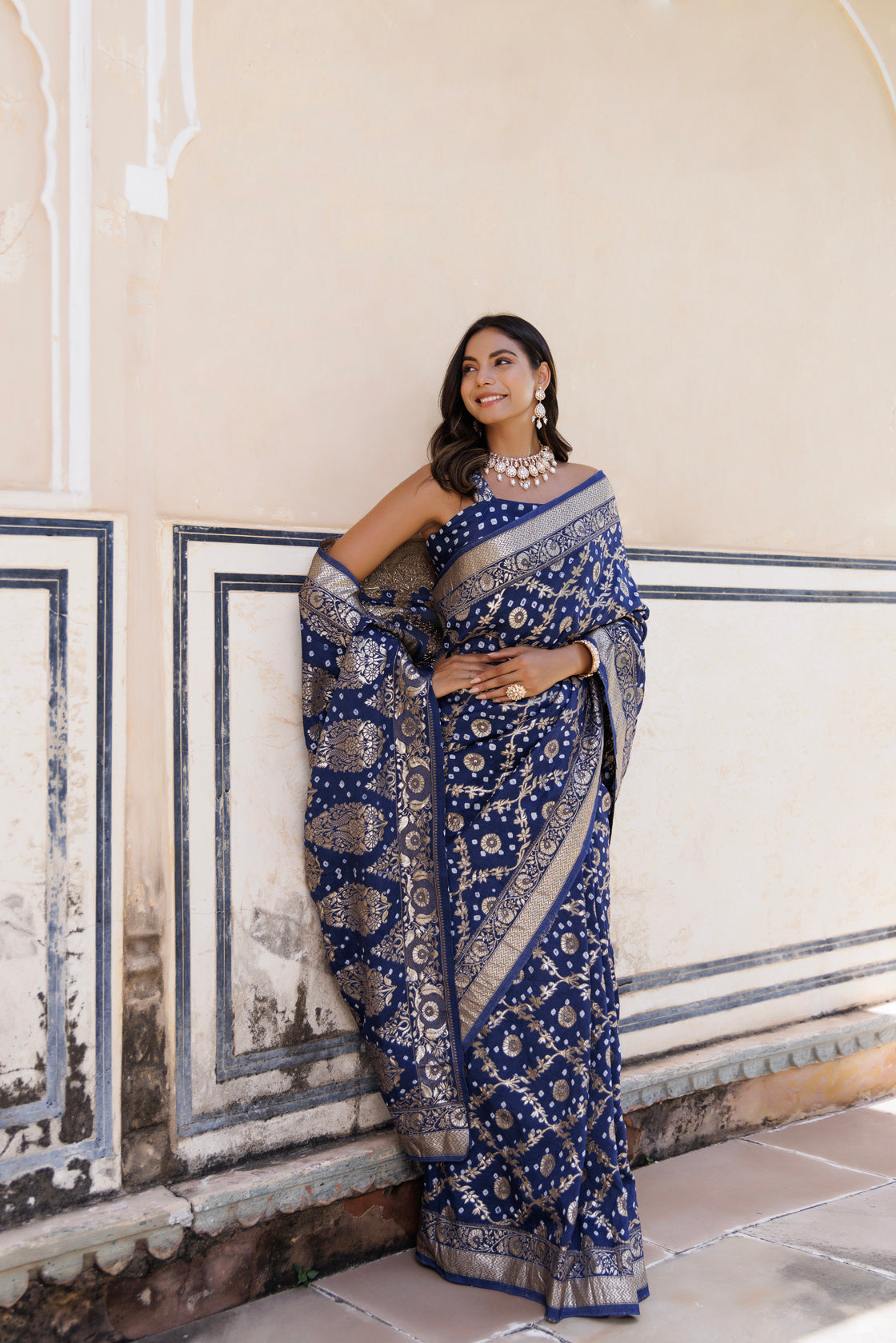 Blue Handwoven Banarasi Bandhani Silk Saree