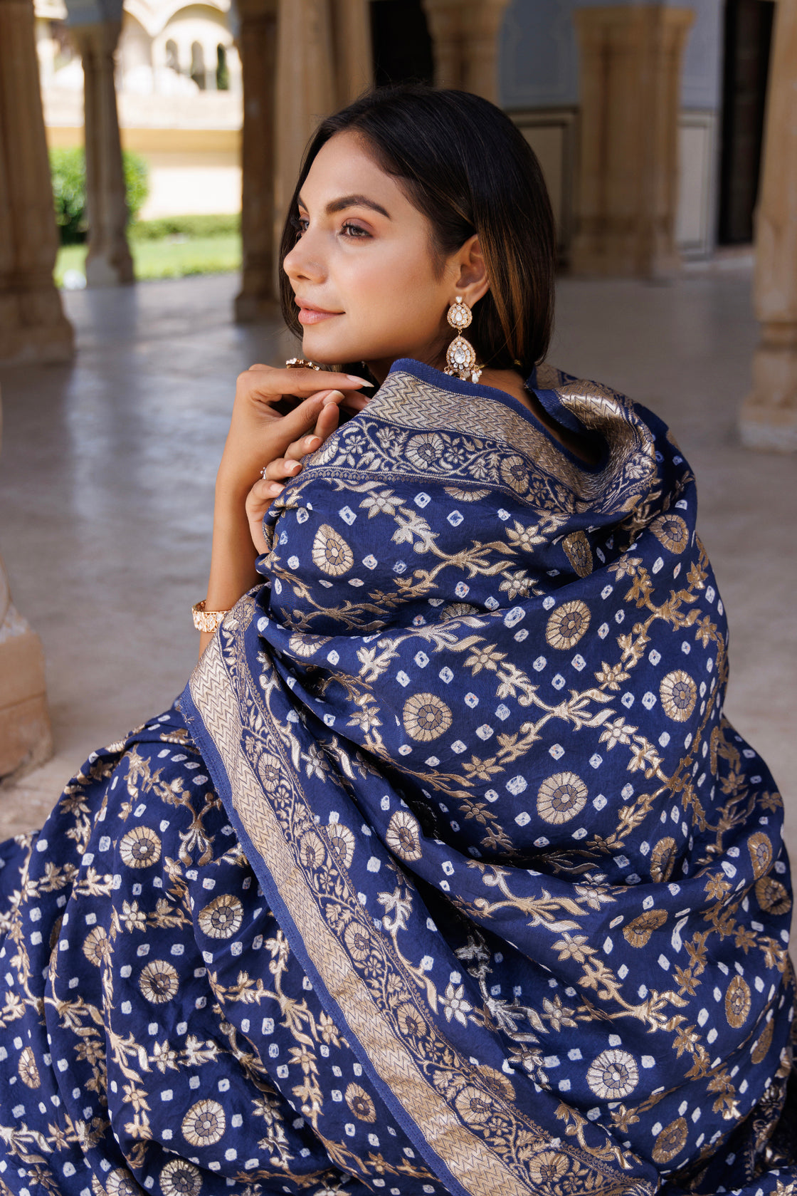 Blue Handwoven Banarasi Bandhani Silk Saree