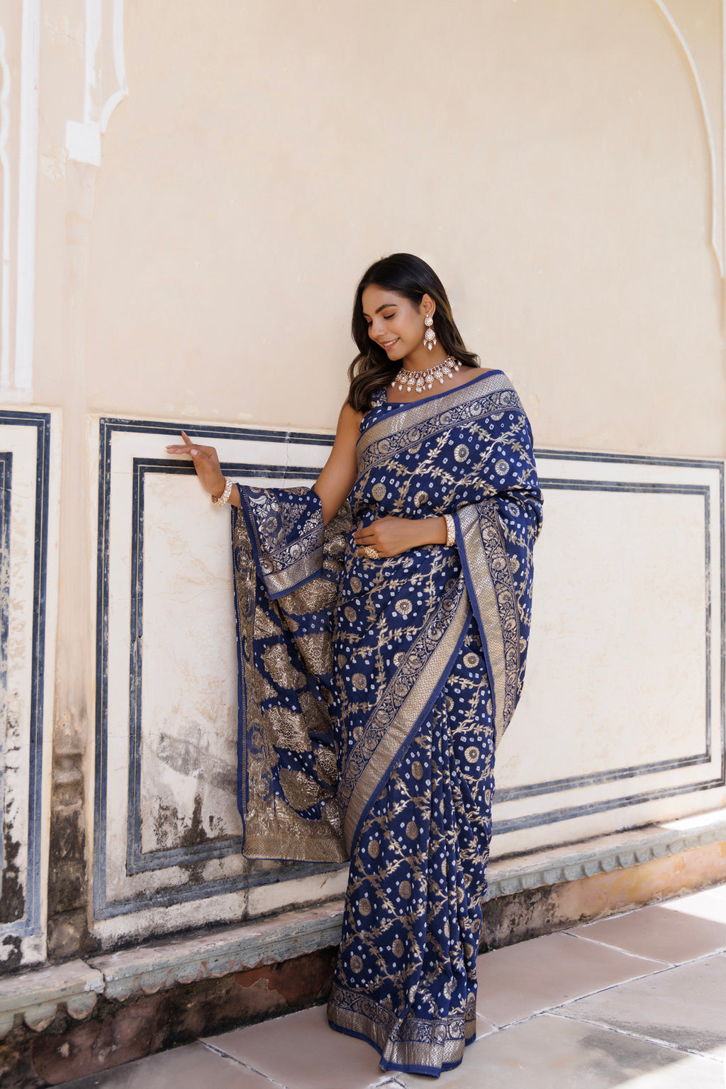 Blue Handwoven Banarasi Bandhani Silk Saree