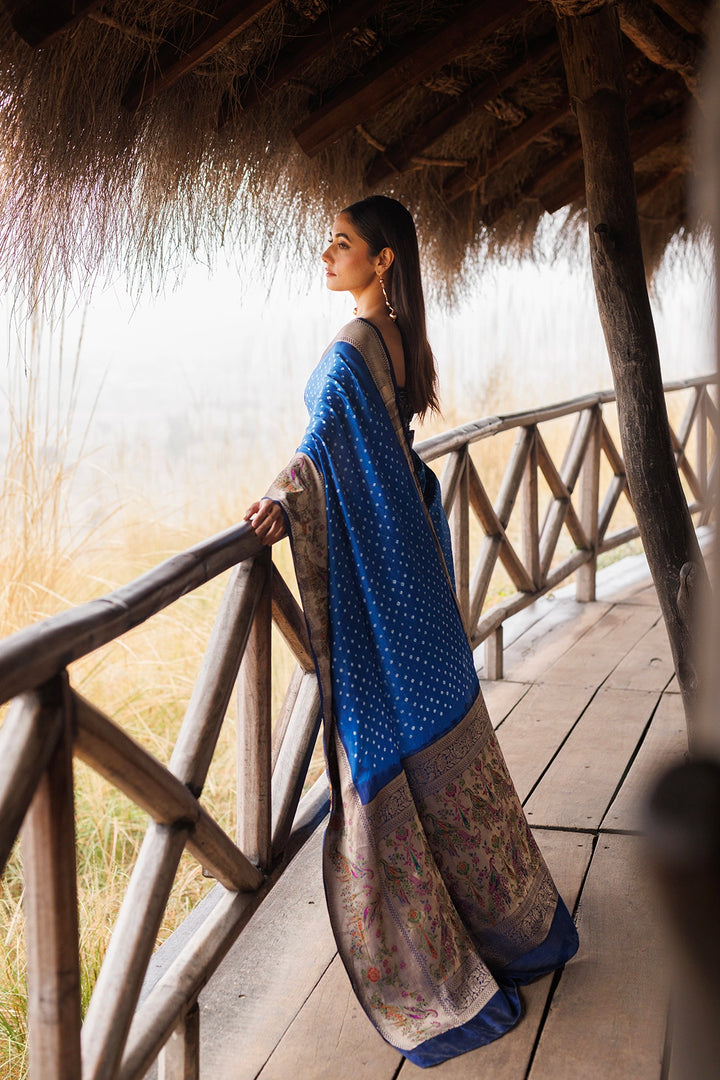 Blue Zari Woven Bandhani Pure Silk Saree