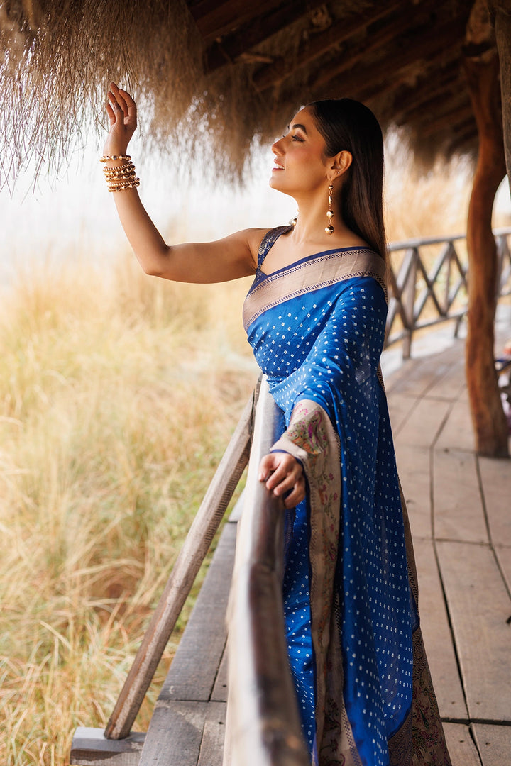 Blue Zari Woven Bandhani Pure Silk Saree
