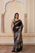 Black Ajrakh Hand-Block Modal Silk Saree