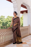 Brown Ajrakh Hand-Block Printed Modal Silk Saree