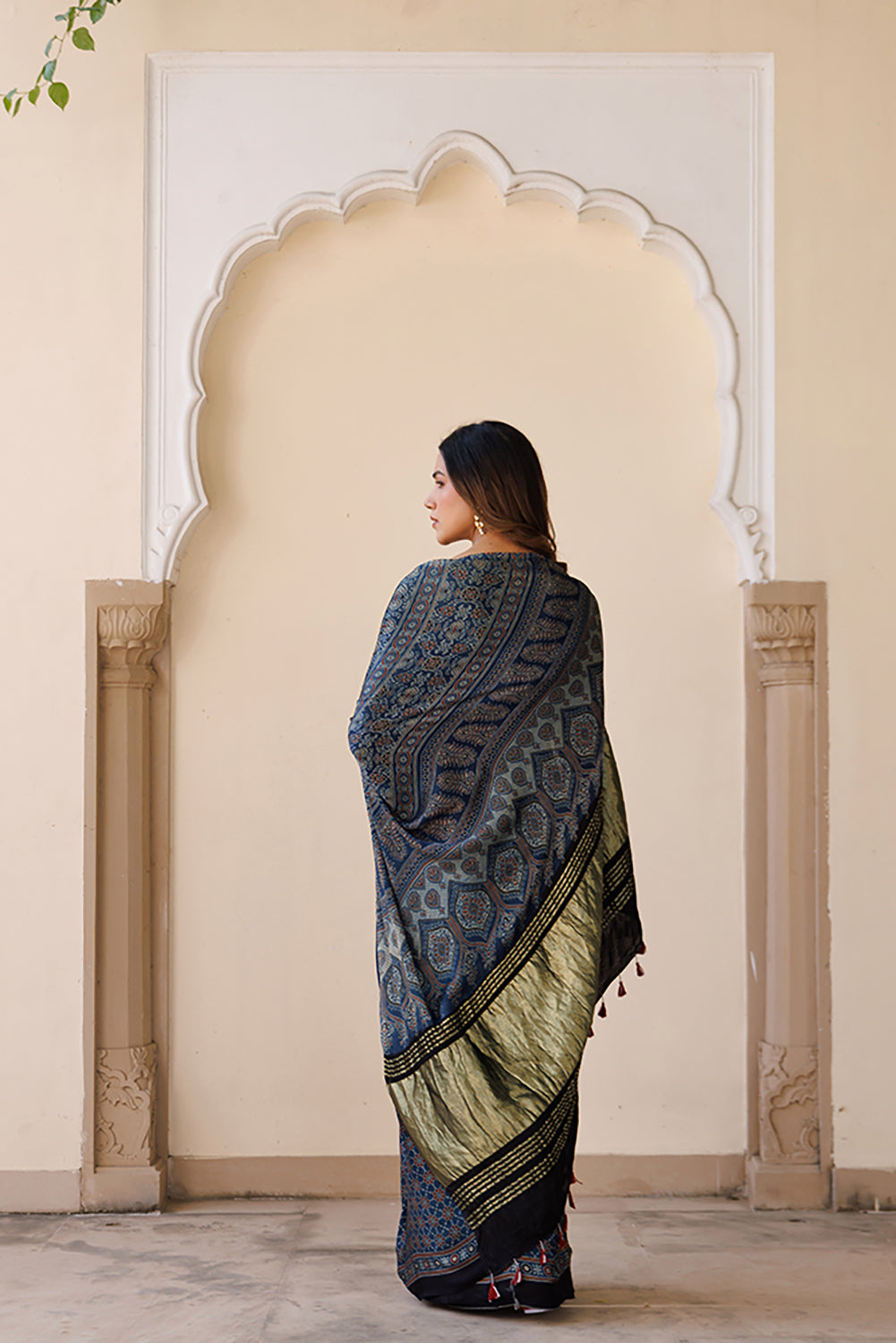 Modal Silk Saree Indigo with Hand-Block Ajrakh Print
