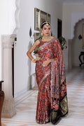 Maroon Ajrakh Hand-Block Printed Modal Silk Saree With Sequins Work