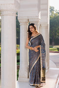 Handcrafted Indigo Ajrakh Modal Silk Saree With Gota Patti Work