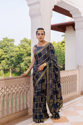 Handcrafted Indigo Ajrakh Hand-Block Printed Modal Silk Saree