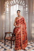 Peach Ajrakh Hand-Block Printed Zari Modal Silk Saree