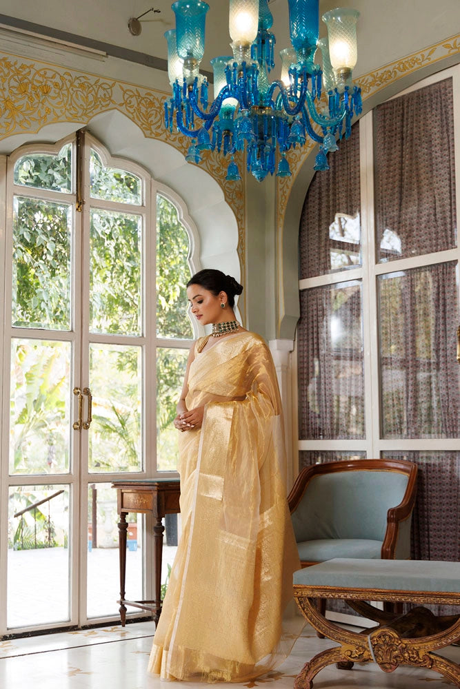 Golden Banarasi Handwoven Zari Tissue Saree