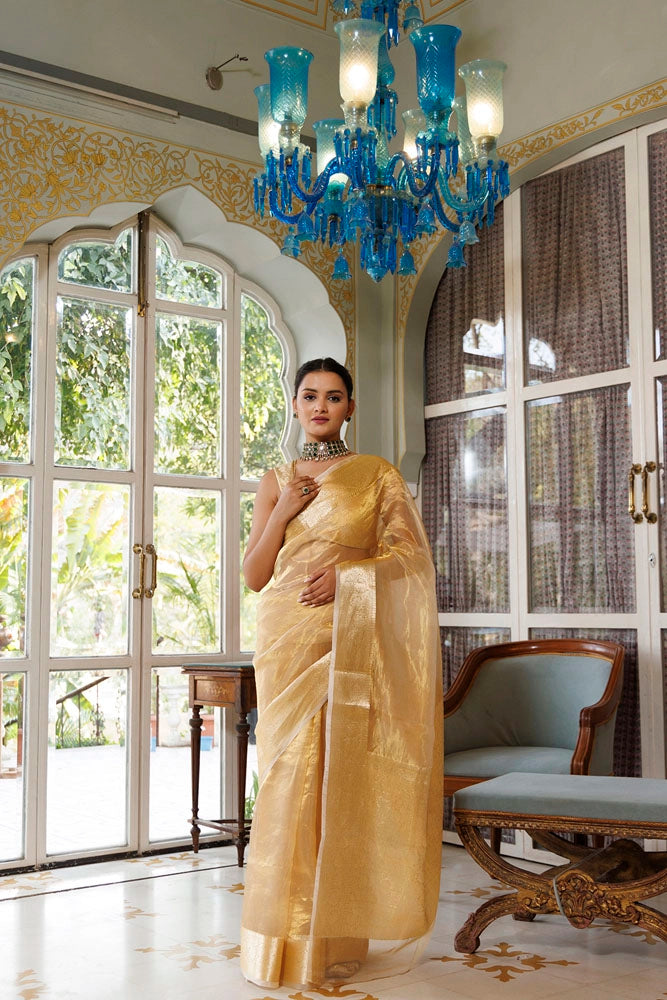 Golden Banarasi Handwoven Zari Tissue Saree