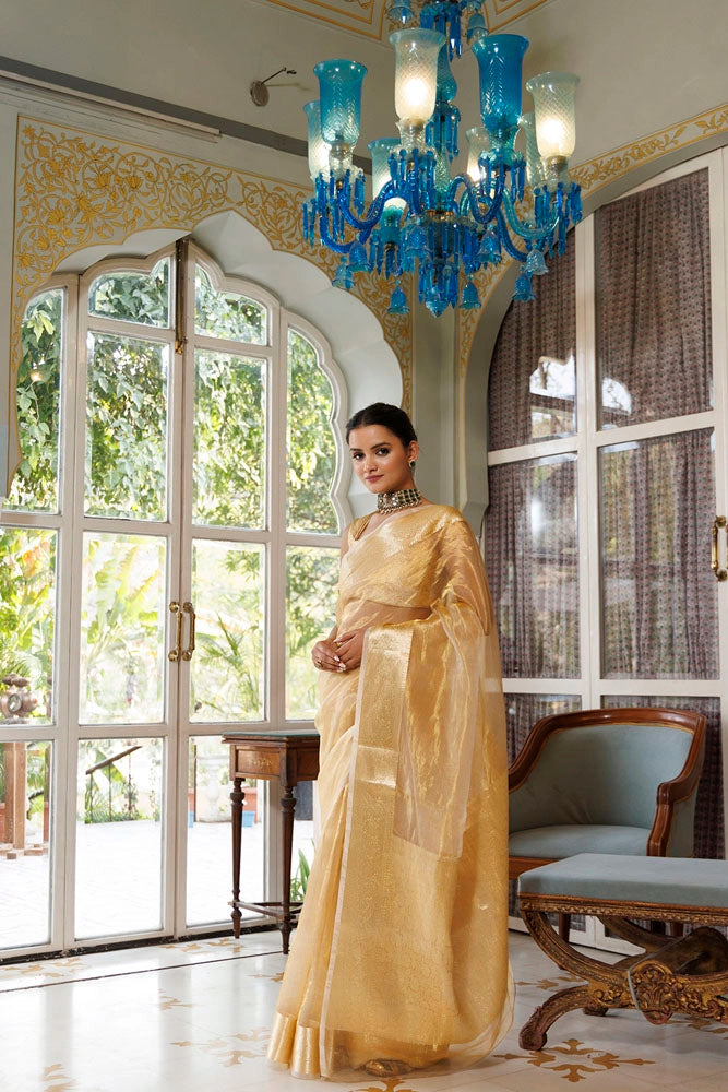 Golden Banarasi Handwoven Zari Tissue Saree