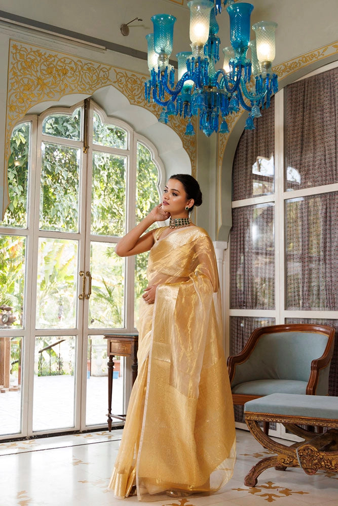 Golden Banarasi Handwoven Zari Tissue Saree