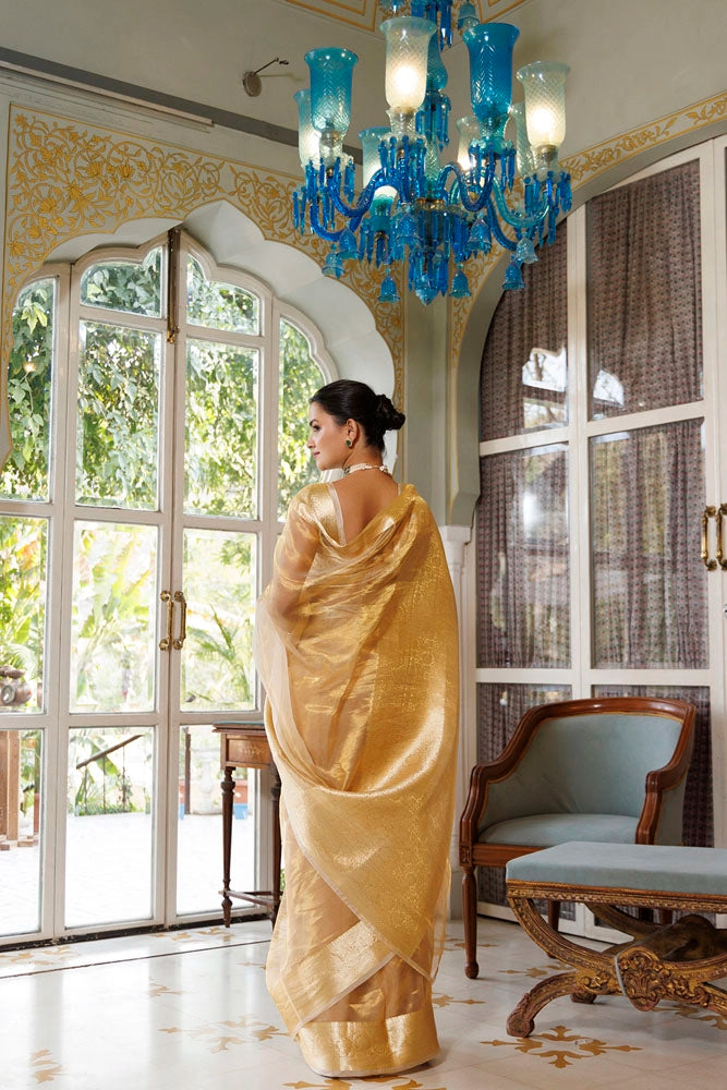 Golden Banarasi Handwoven Zari Tissue Saree