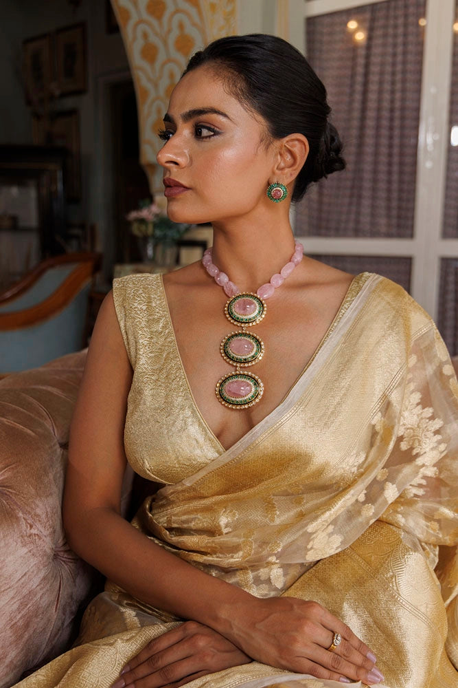 Golden Banarasi Handwoven Tissue Saree with Zari work