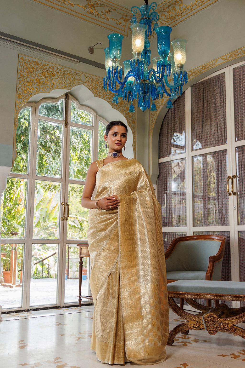 Golden Handwoven Pure Banarasi Silk Zari Saree