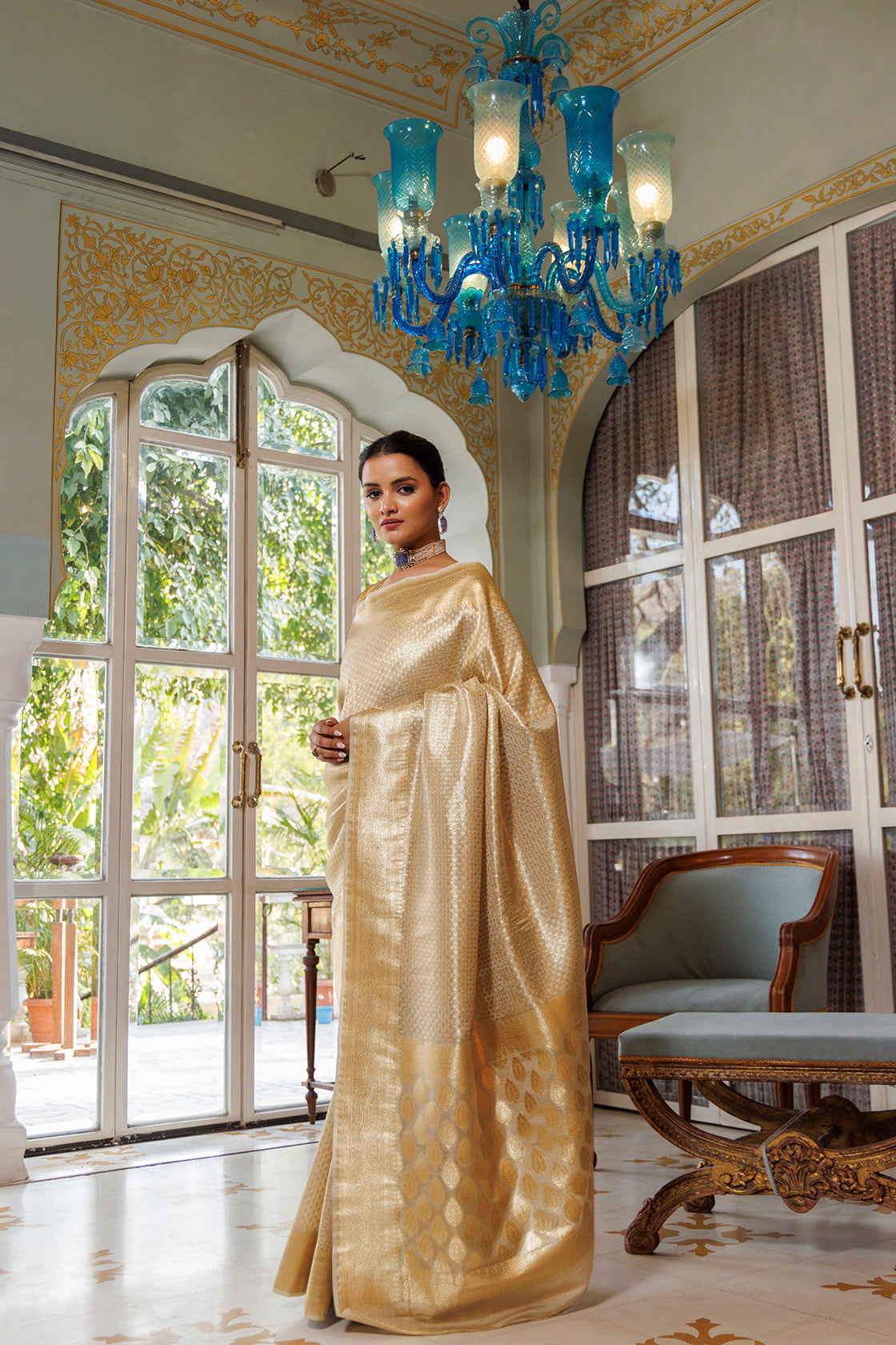 Golden Handwoven Pure Banarasi Silk Zari Saree