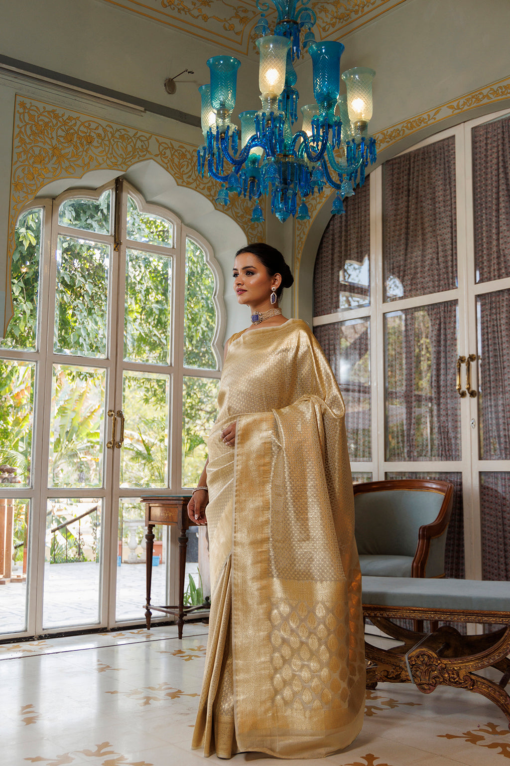 Golden Handwoven Pure Banarasi Silk Zari Saree