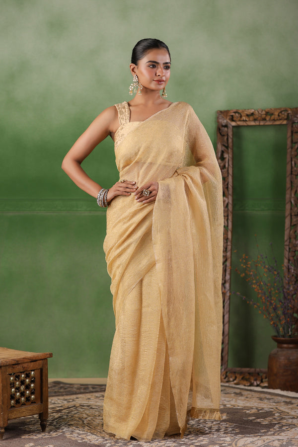 Beige Crushed Tissue Saree