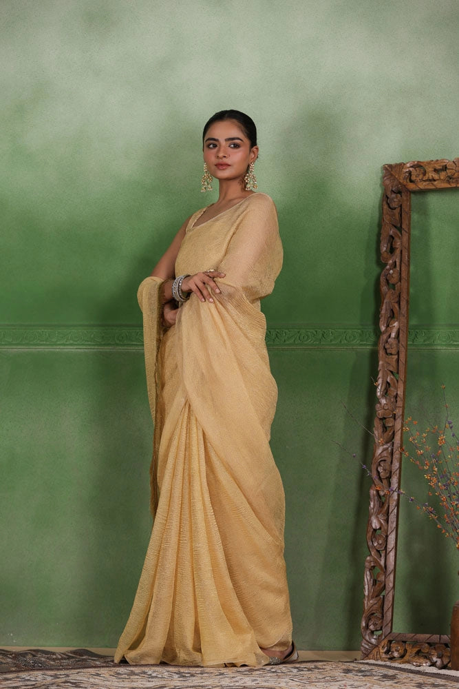 Beige Crushed Tissue Saree