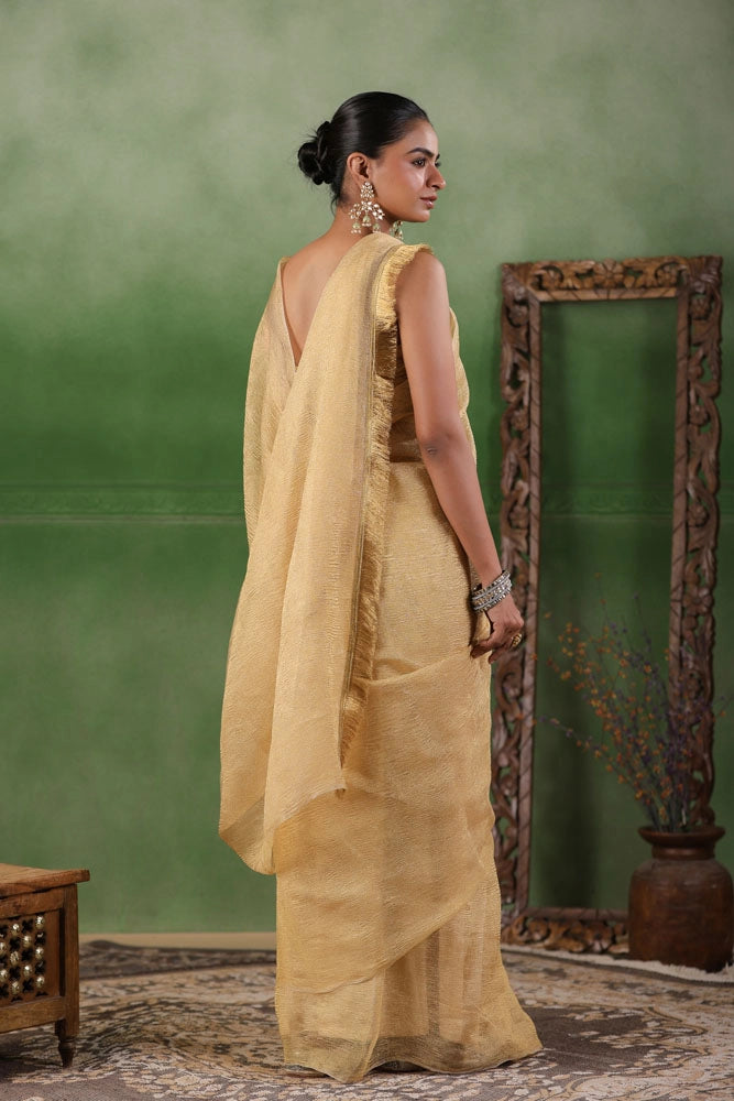Beige Crushed Tissue Saree