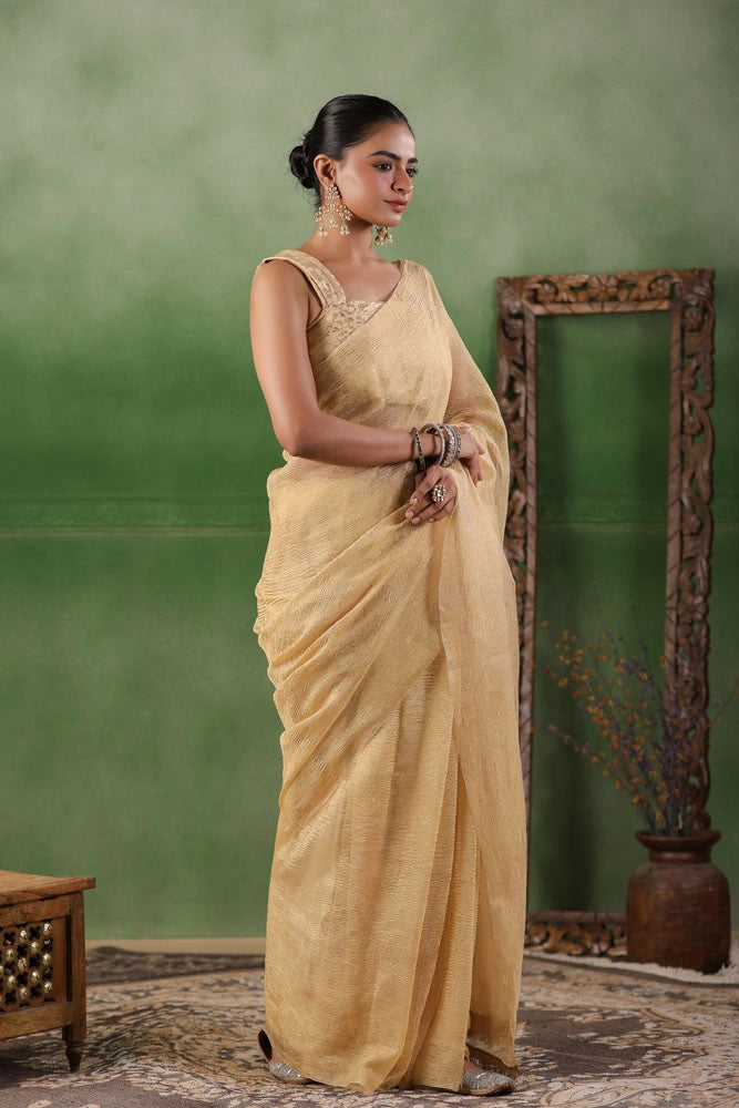Beige Crushed Tissue Saree