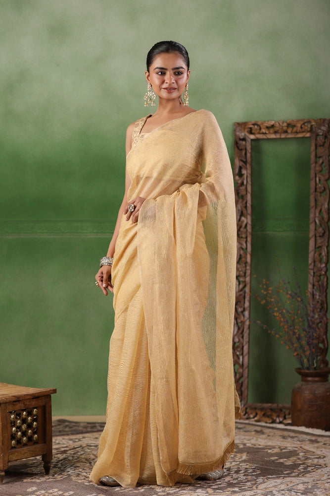 Beige Crushed Tissue Saree