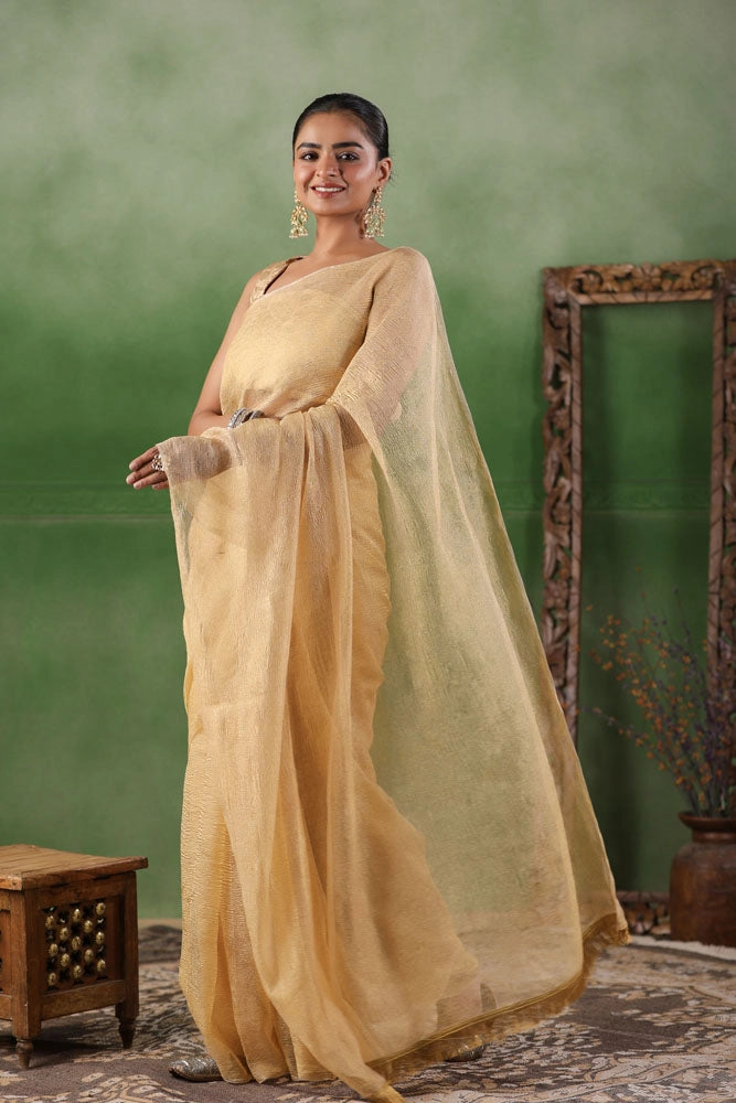 Beige Crushed Tissue Saree