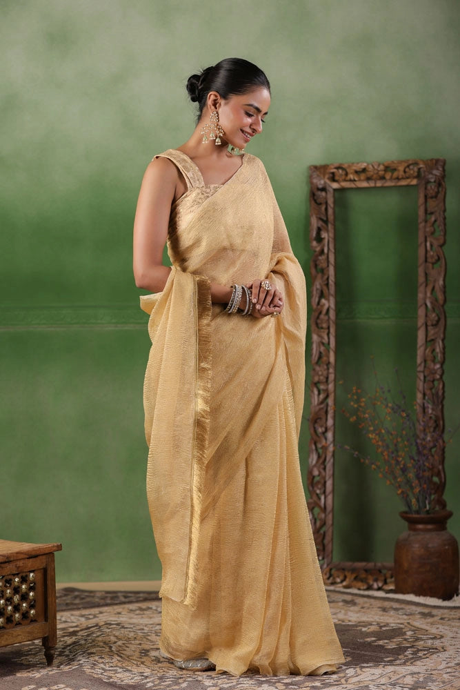 Beige Crushed Tissue Saree