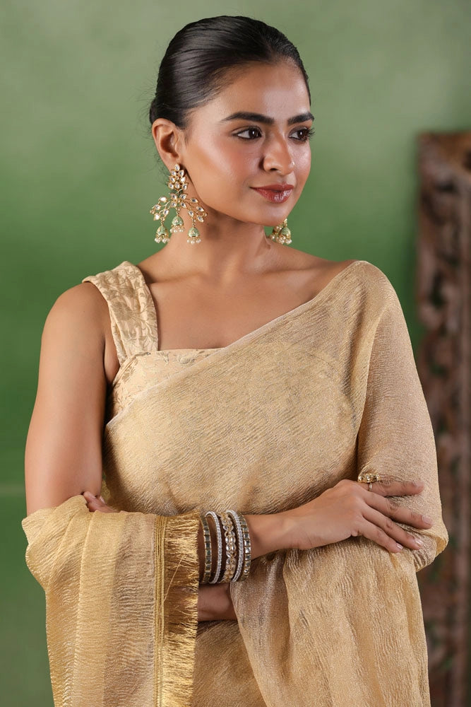 Beige Crushed Tissue Saree