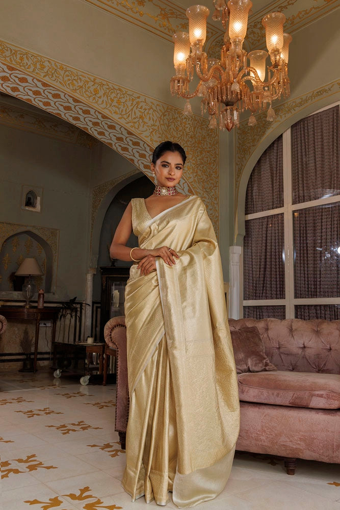 Golden Handwoven Banarasi Silk Zari Saree