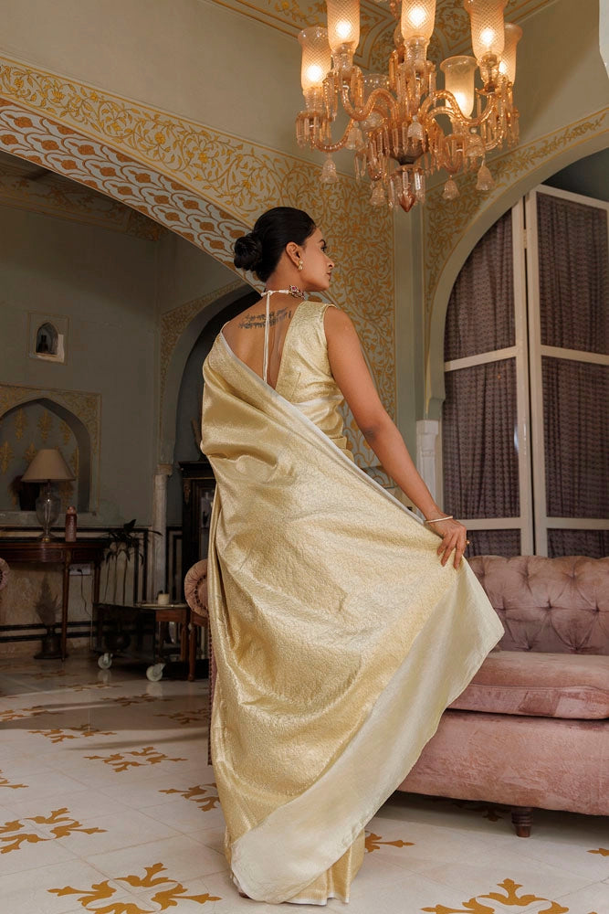 Golden Handwoven Banarasi Silk Zari Saree