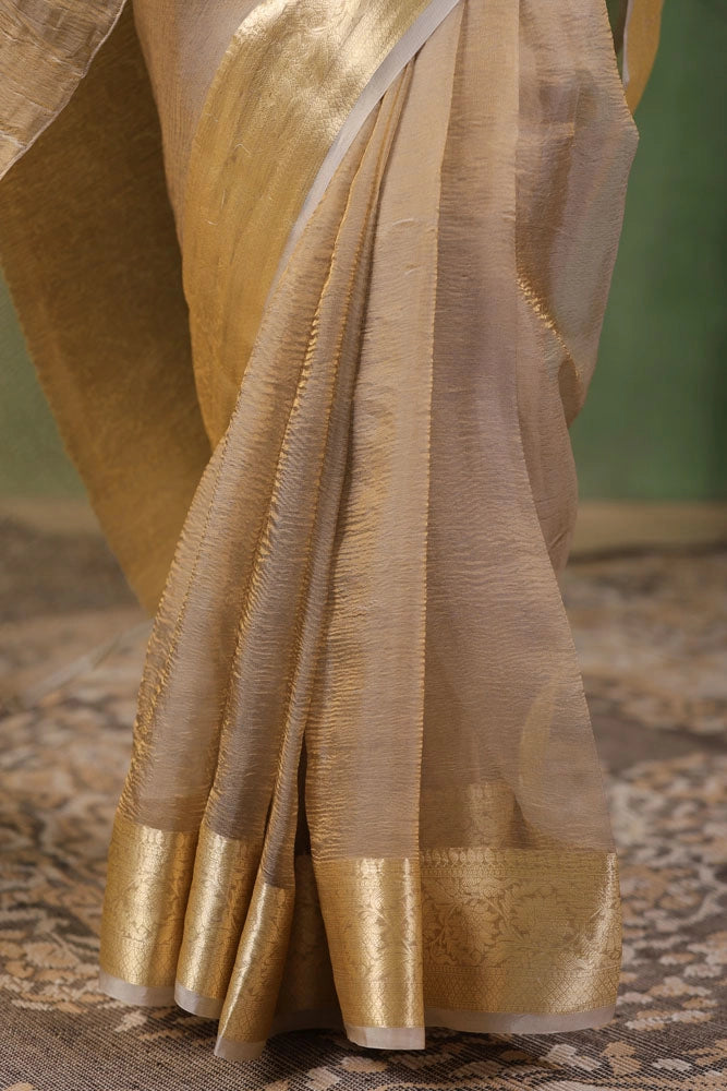 Beige Tissue Saree with Zari Border