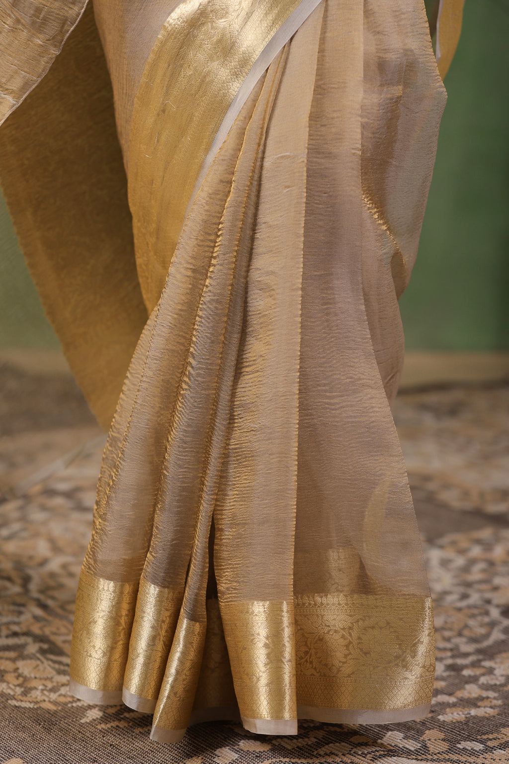 Beige Tissue Saree With Zari Border