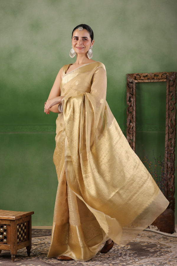 Beige Floral Tissue Saree